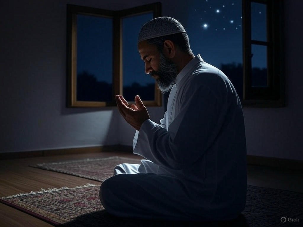 Qiyam al-Layl Muslim man praying at night