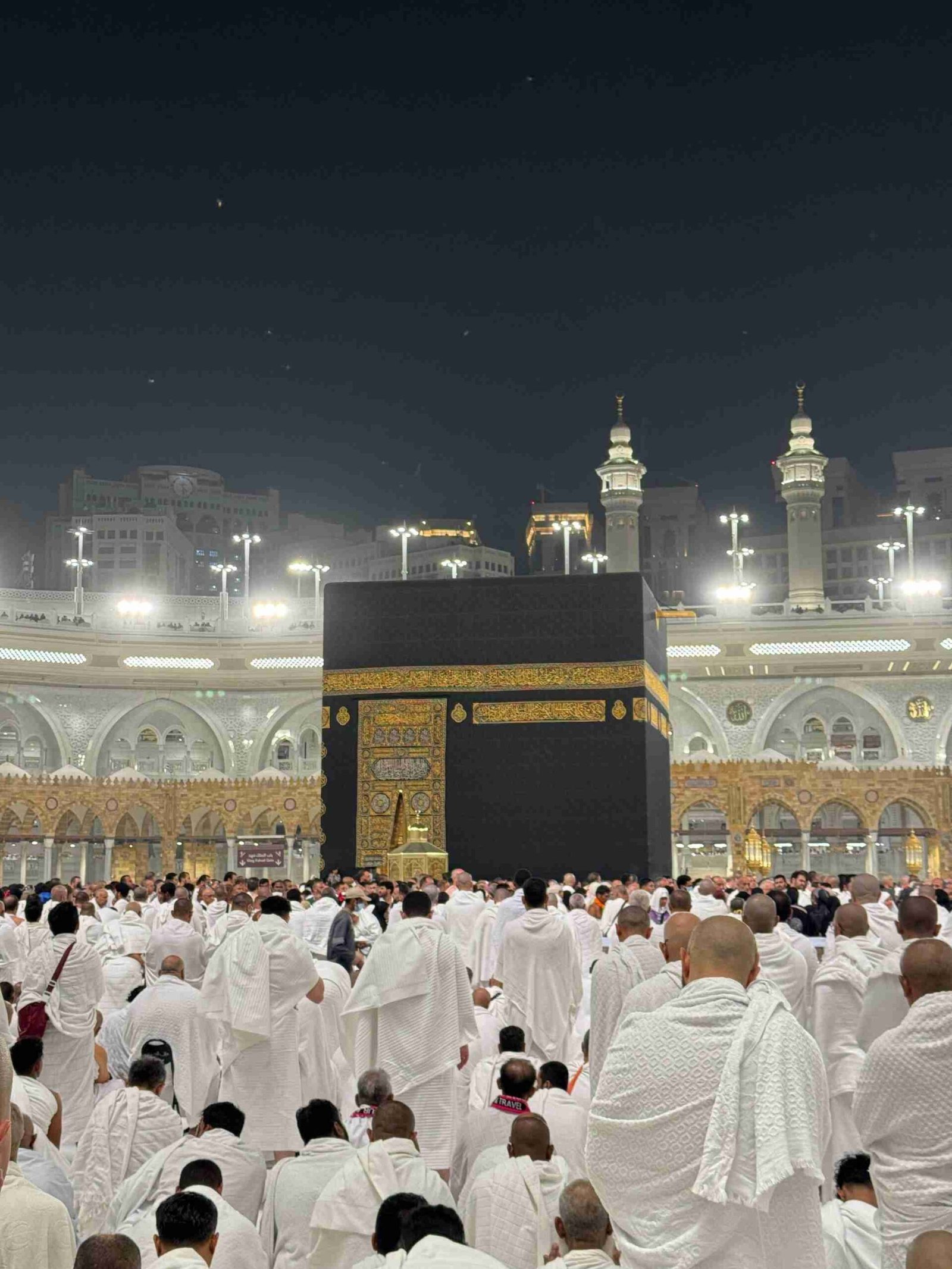 Aerial view of millions of pilgrims circling the Kaaba in Tawaf