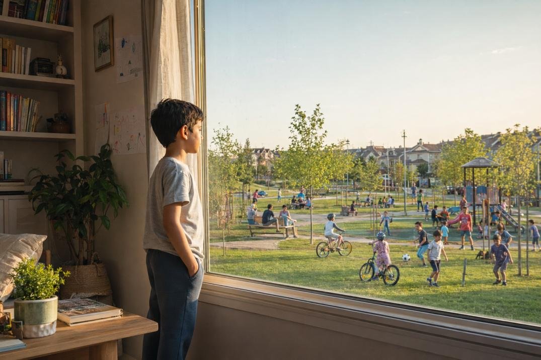 Muslim homeschooling family and children socializing together in a warm community setting