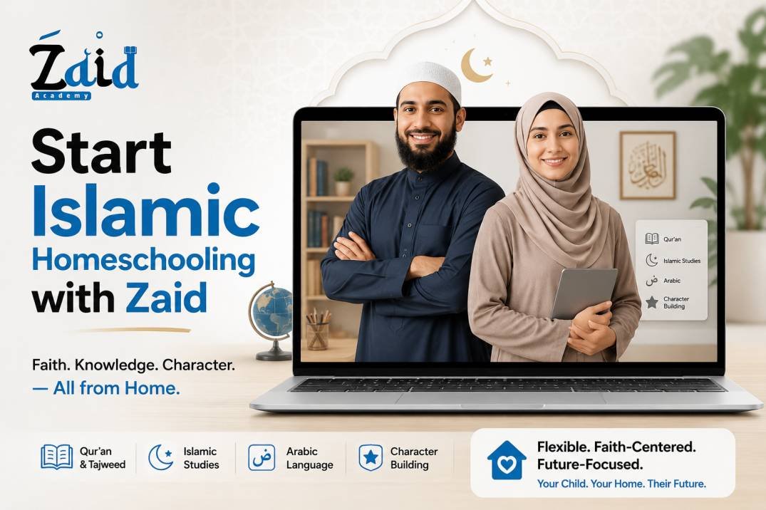 Muslim child learning Quran, Arabic and Islamic Studies online through Zaid Academy's homeschooling program