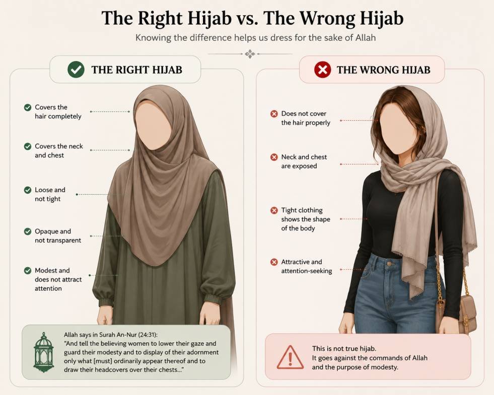 Example of a properly observed hijab — modest, loose, and opaque clothing