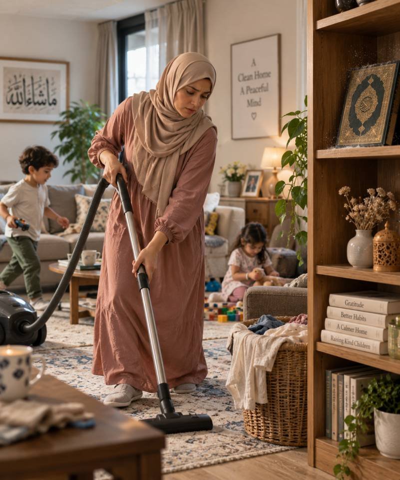 Busy Muslim mother learning the Quran at home